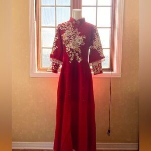 Asian Wedding Dress - Floral Embroidery and Velvet